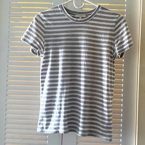 Vince Pima Cotton Crew Neck Grey White Striped T-Shirt Size S Scoop Neck